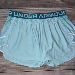 Women's XXL Under Armour Blue Logo Elastic Waistband Loose Fit Athletic Shorts
